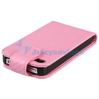 Pink Flip Leather Case Skin Cover Pouch+Privacy Film for Apple iPhone 
