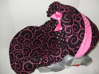   ADORABLE BLACK PRINT/PINK MINKY DOTS INFANT CAR SEAT COVER/Chicco fit