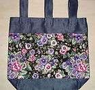 NEW Handmade Denm Walker Tote Bag Pansy Floral Bk Theme