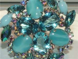   Juliana aqua blue marbled art glass & huge aqua rhinestones brooch/pin