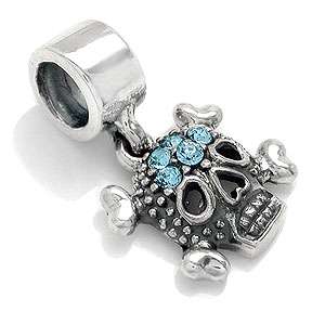   51 pm aquamarine blue skull dangle crystal silver charms bz0055172