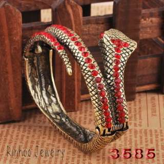 2p Long Snake Circle Cuff Bracelets/Bangles Rhinestone Crystal Antique 