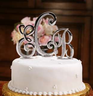 NEW Wedding Monogram Letter Silver Crystal Cake Topper  