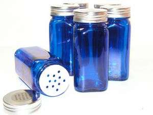 SUN BLOCK BLUE 4oz Square Spice Jars w/ Stainless Lids  