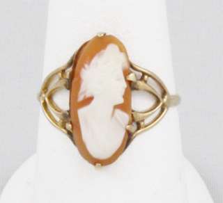 Vintage 10K Yellow Gold Victorian Lady Profile Shell Cameo Ring  
