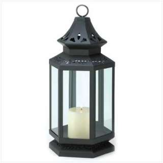 Candle Lantern Large Black Metal Clear Glass Victorian  