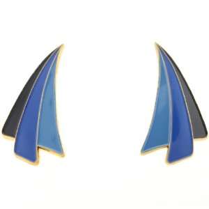  Gold Plated Cloisonne Blue Shaded Vector Shaped Earrings 