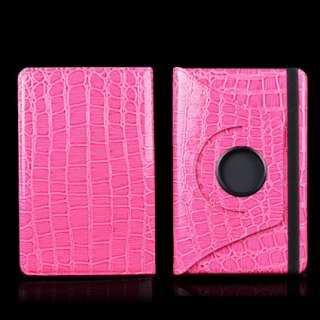 Kindle Fire Pink Crocodile Leather Case Cover With Rotating Stand 