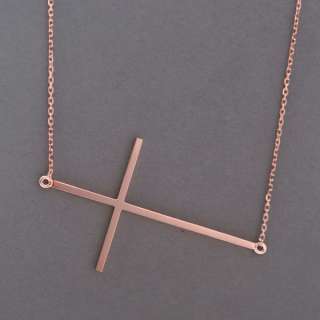 SIDEWAYS CROSS NECKLACE in ROSE GOLD vermeil over 925 sterling silver 