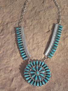 Navajo Sterling Silver Pedi Point Turquoise Necklace  