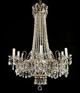 Vintage Crystal Chandelier Antique Gold French Empire Large Italian 