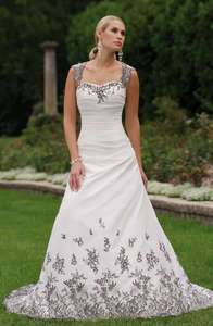 Charming White&Black Bridal Wedding Dress Gown Prom Free Size  