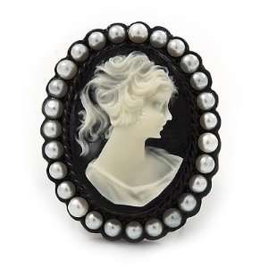  Black Pearl Cameo Ring   Adjustable   7/9 Size   3cm 