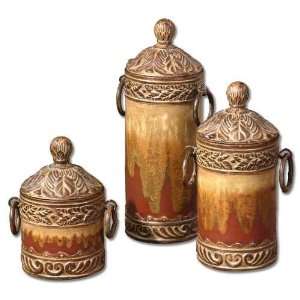   Aged Ivory Ceramic Canisters   Set of 3 