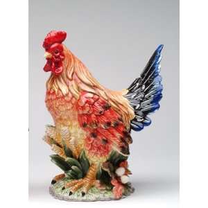  13 inch Handcrafted Ceramic Rooster Figurine With Blue 