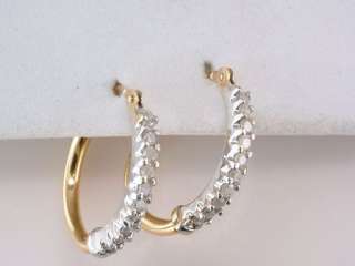 Genuine Diamond .25ct Two Tone Gold Hoop Earrings Jewelry  