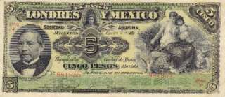 Mexico: $ 5 Pesos Banco de Londres y Mexico Jan 2, 1912  