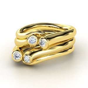  Four Together Rings, Round Diamond 14K Yellow Gold Ring Jewelry