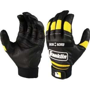  Franklin Adult Black/Yellow Shok Sorb Batting Gloves 