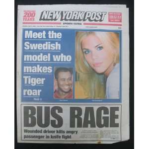  Tiger Woods Elin Nordegren Rare New York Post Cover Page 