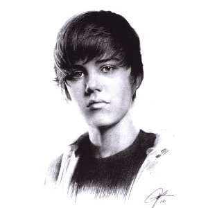 Justin Bieber Sketch Portrait, Charcoal Graphite Pencil Drawing 