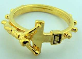 Medium Gold Gild Crucifix Cross Finger Rosary Ring Catholic 1 Decade 