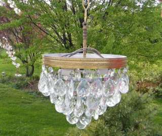 ANTIQUE GLASS CRYSTAL PRISM CEILING LIGHT LAMP FIXTURE  