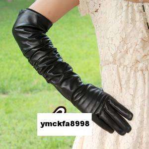 50cm(19.6) long ladys real leather ruffle evening gloves  