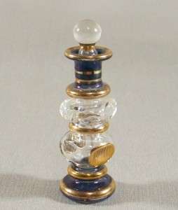 Miniature Glass Perfume Bottle Blue Gold Painted C  