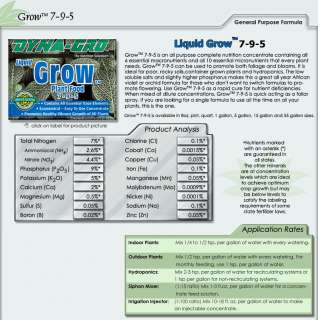 oz ounce Dyna Gro Liquid GROW 7 9 5 Plant Hydroponics Fertilizer 