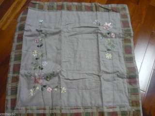 Tan Ribbon Garden Euro Pillow Sham Cotton Linen NEW  