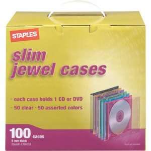  Staples 100 Slim CD Jewel Cases (50 Clear, 50 Assorted 