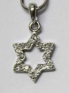   Star of David with Crystals Rhodium Plated Amulet Pendant and Necklace