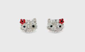 New hello kitty red crystal flower stud earring~~  
