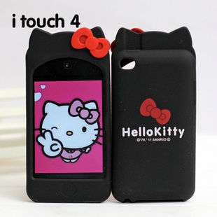 1X Black Silicone Hello Kitty Bow Soft Cover Case For Apple Ipod Touch 