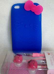 HELLO KITTY Earphones IPOD Touch 4G 4 Blue Silicone Case Cover 3D Pink 