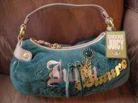 Authentic JUICY COUTURE Live HOBO BAG Teal Velour PURSE  