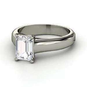   Emerald Cut Solitaire Ring, Emerald Cut White Sapphire Platinum Ring