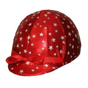  Equestrian Riding Helmet Cover   Red with Glitter Stars 