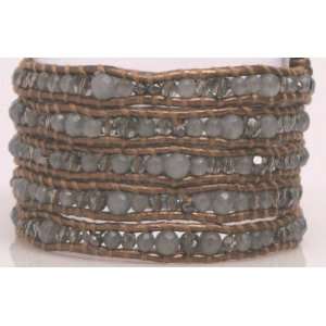 Chan Luu Vetiver Mix Swarovski Crystal Wrap Bracelet on Kansa Leather 