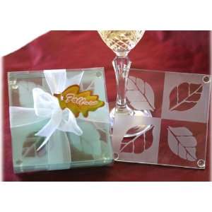  Wedding Favors Fall in Love Frosted Leaf Design Glass 