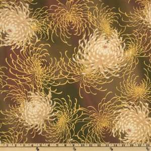  22 Wide Fall Flower Olive/Gold Fabric By The Yard: Arts 