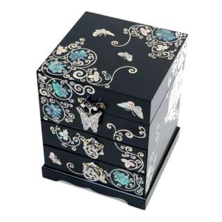   Pearl Lacquer Wood Black Jewelry Keepsake Trinket Jewel Chest Box Case