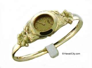 Hawaiian Heirloom Jewelry 14k Gold Plumeria Watch  