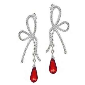 Bling Jewelry Briolette Garnet Color CZ Drop Pave Bow Ribbon Earrings