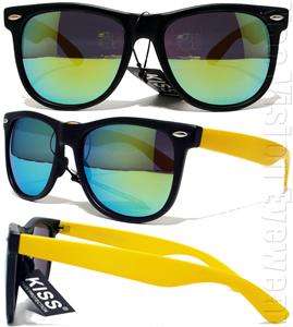 Large Wayfarer Sunglasses Retro Yellow Mirror Black Neon Yellow WF3 