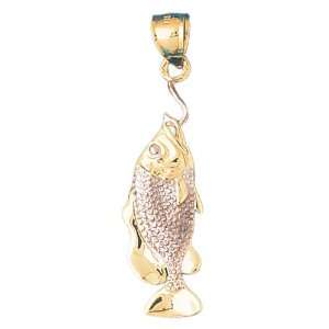  14kt Two Tone Gold Fish On Hook Pendant: Jewelry