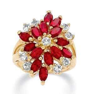   Jewelry 14k Gold Plated Red and White Multi Crystal Ring Jewelry