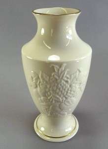 Lenox Fruits of Life Tall Vase 9 Ivory Gold Trim Exc  