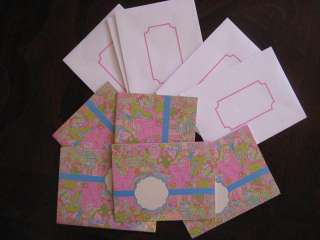 LILLY PULITZER black note cards Pink Green with envelopes lot of 5 
